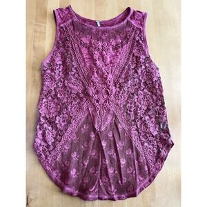 Free People Shirt Womens S Red Tank Top Not So Sweet Victorian Lace Burnout Tee